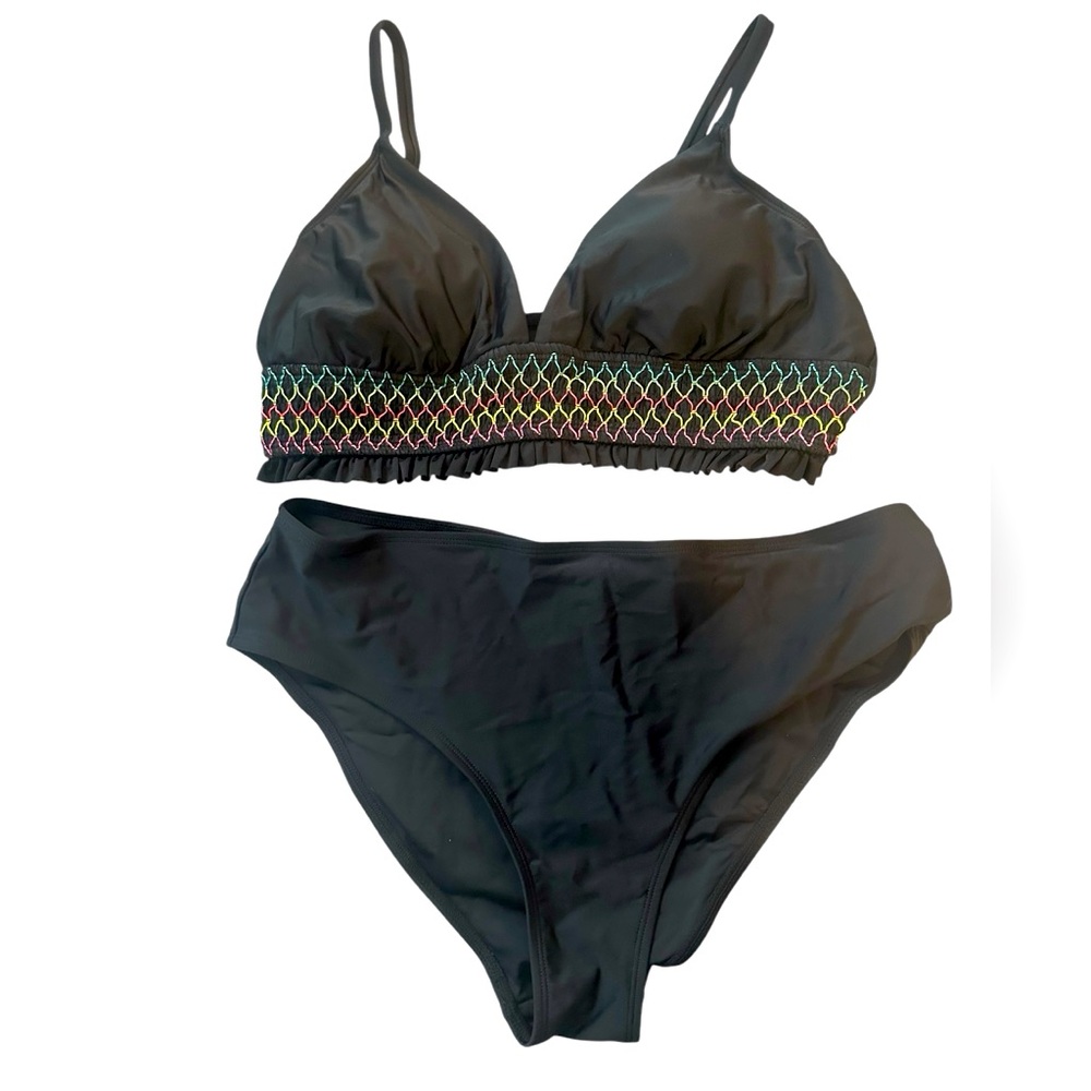 NWT Cupshe Neon Stitch Bralette &  Bikini Bottom Size Large true to size